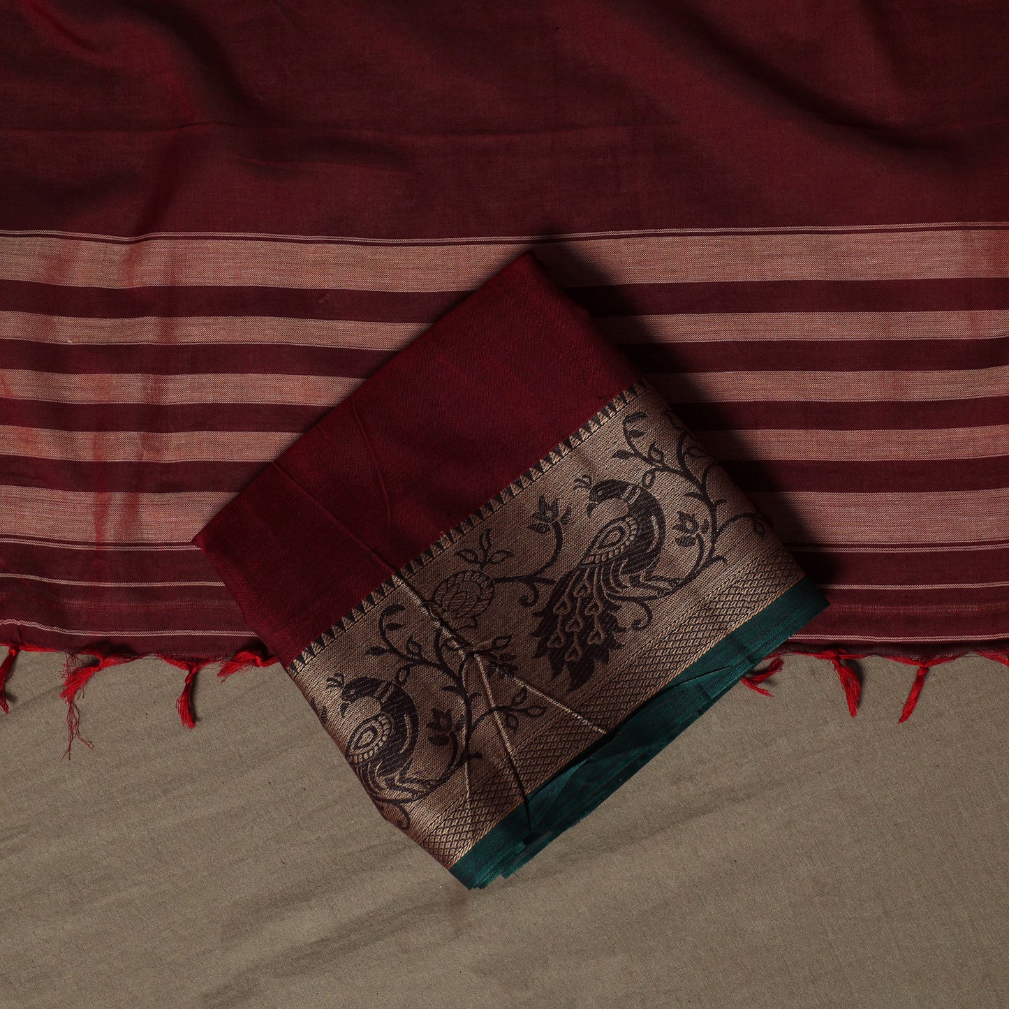 Dharwad Cotton 3pc Unstitched Dress Material Suit Set with Woven Border 67