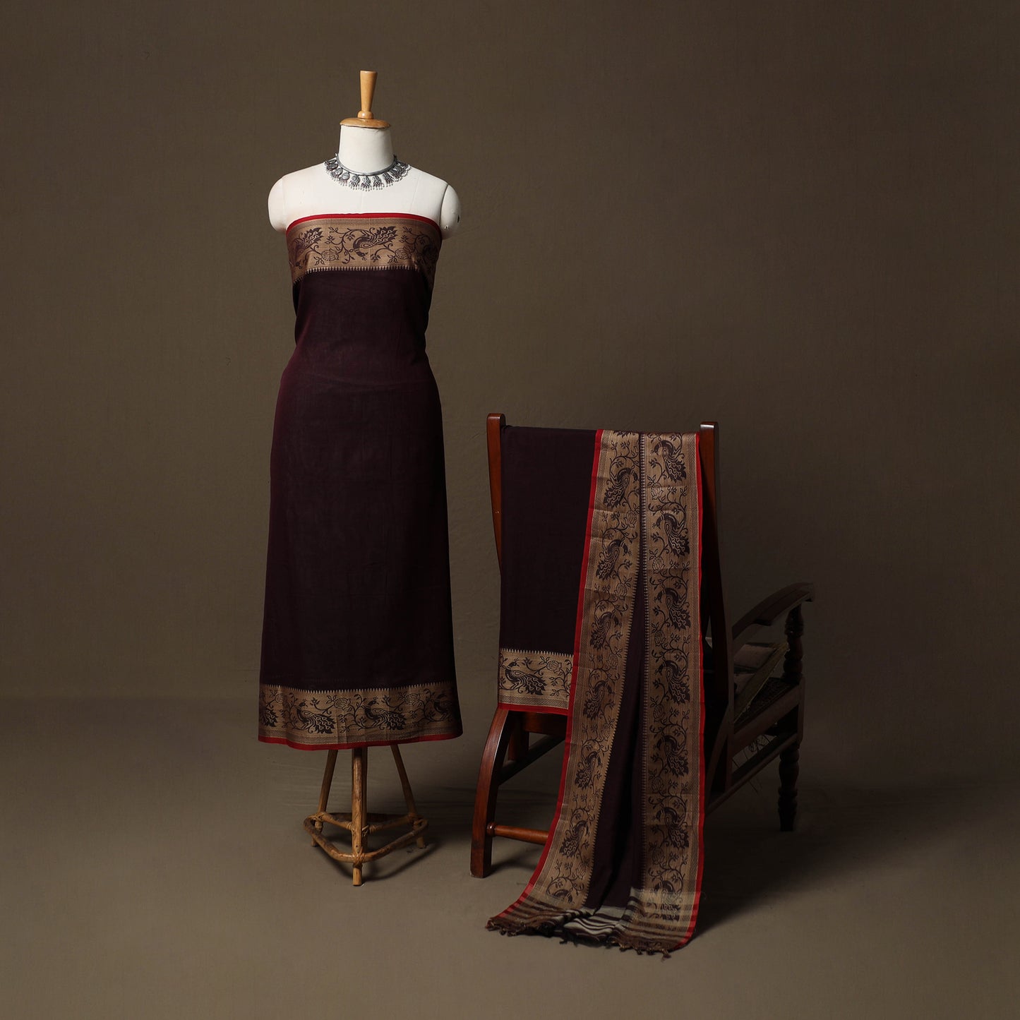 Dharwad Cotton 3pc Unstitched Dress Material Suit Set with Woven Border 66