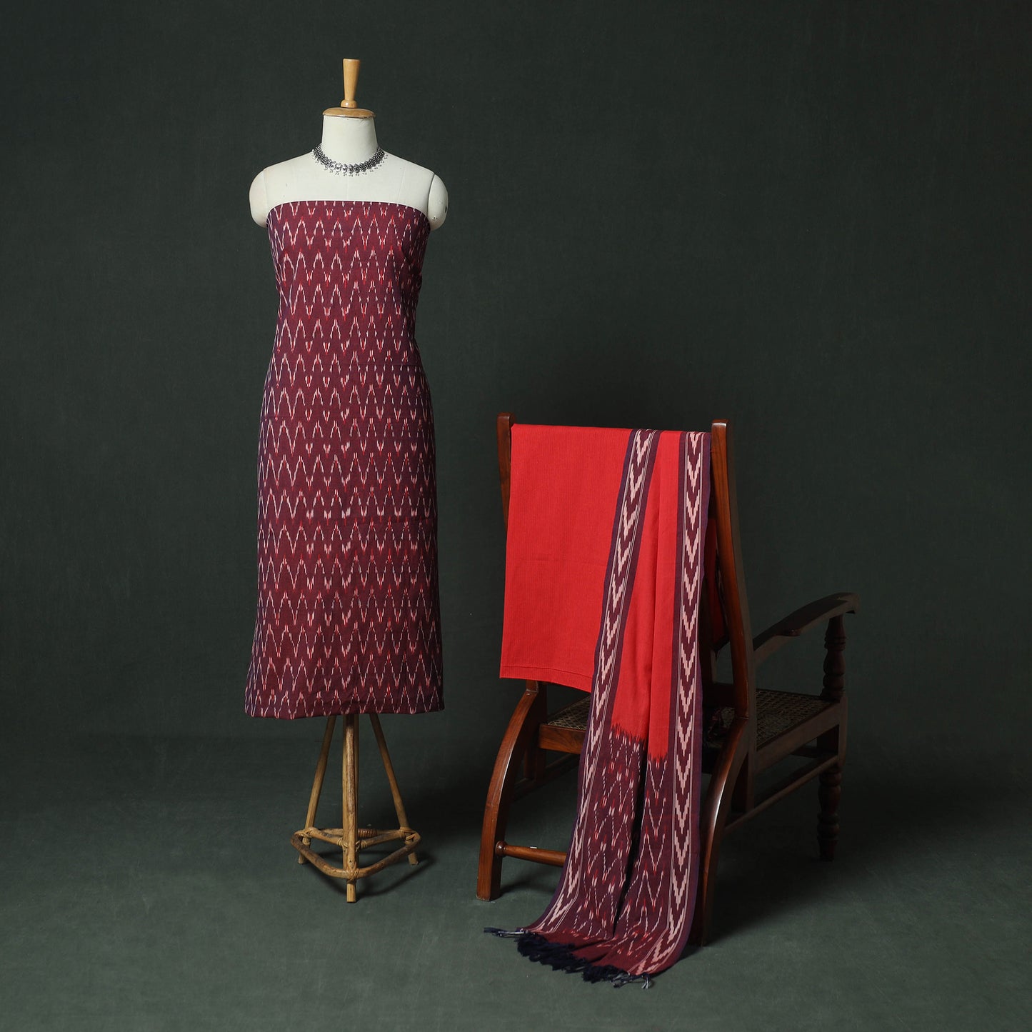Pochampally Ikat Woven Cotton 3pc Unstitched Dress Material Suit Set 11