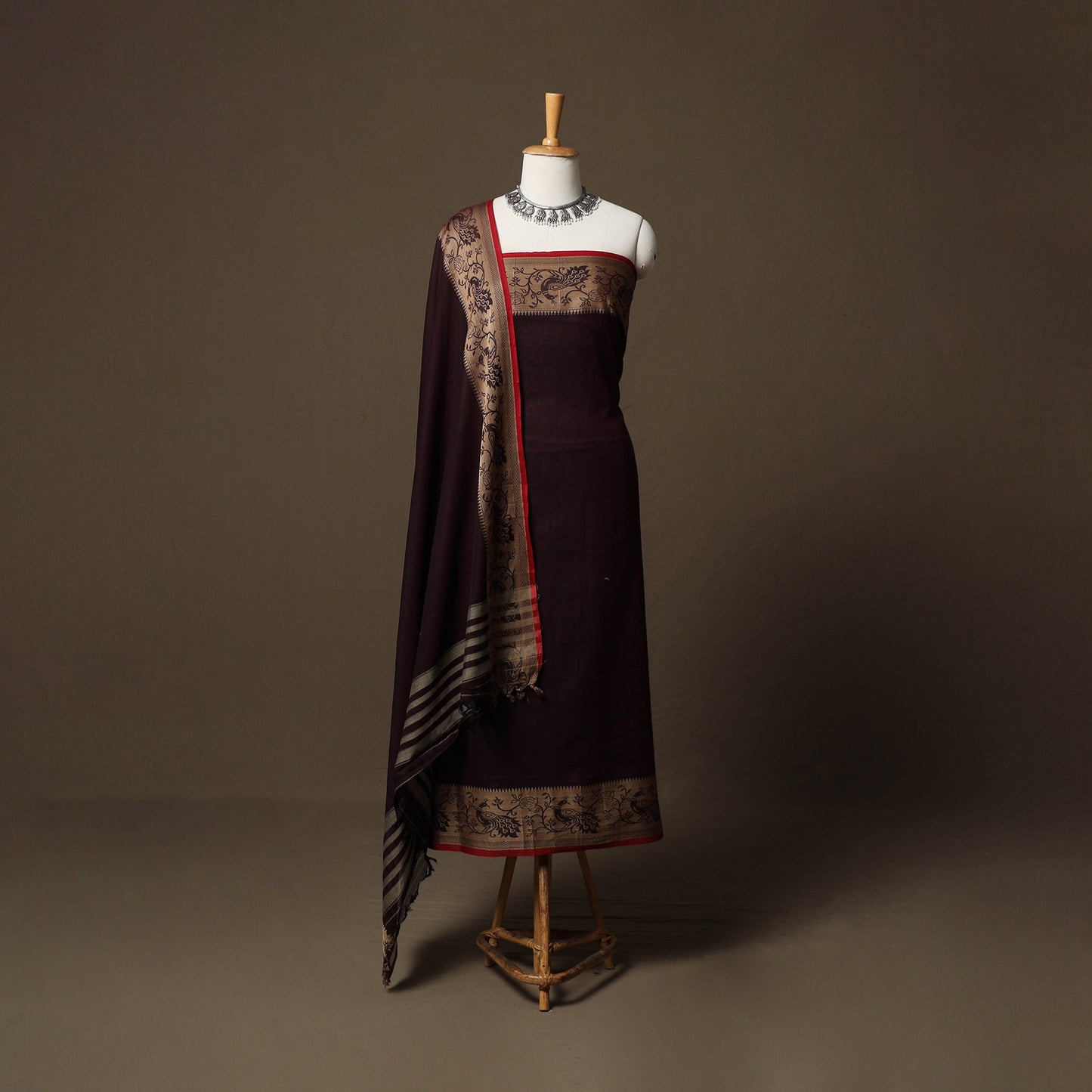 Dharwad Cotton 3pc Unstitched Dress Material Suit Set with Woven Border 66