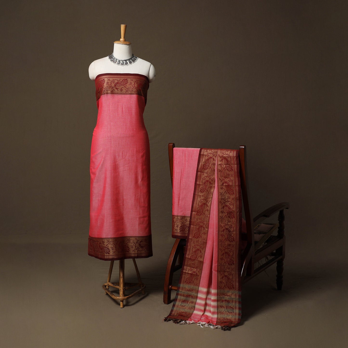 Dharwad Cotton 3pc Unstitched Dress Material Suit Set with Woven Border 65