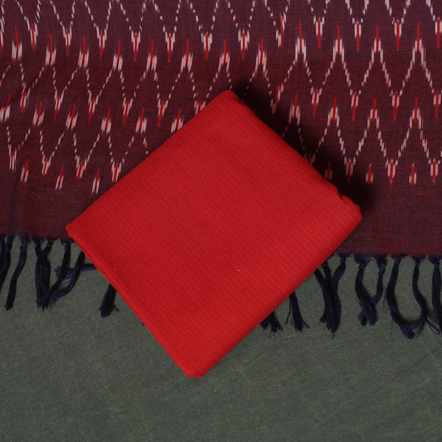 Pochampally Ikat Woven Cotton 3pc Unstitched Dress Material Suit Set 11