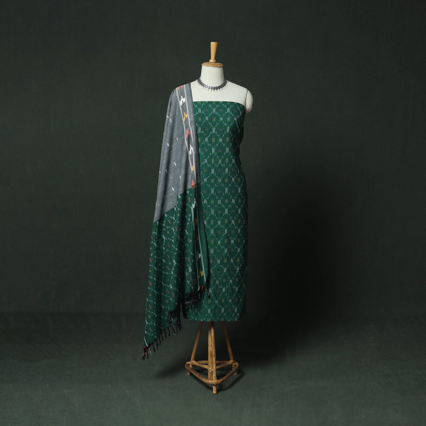 Pochampally Ikat Woven Cotton 3pc Unstitched Dress Material Suit Set 13