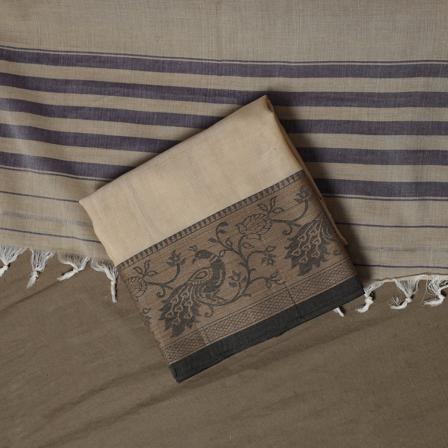 Dharwad Cotton 3pc Unstitched Dress Material Suit Set with Woven Border 64