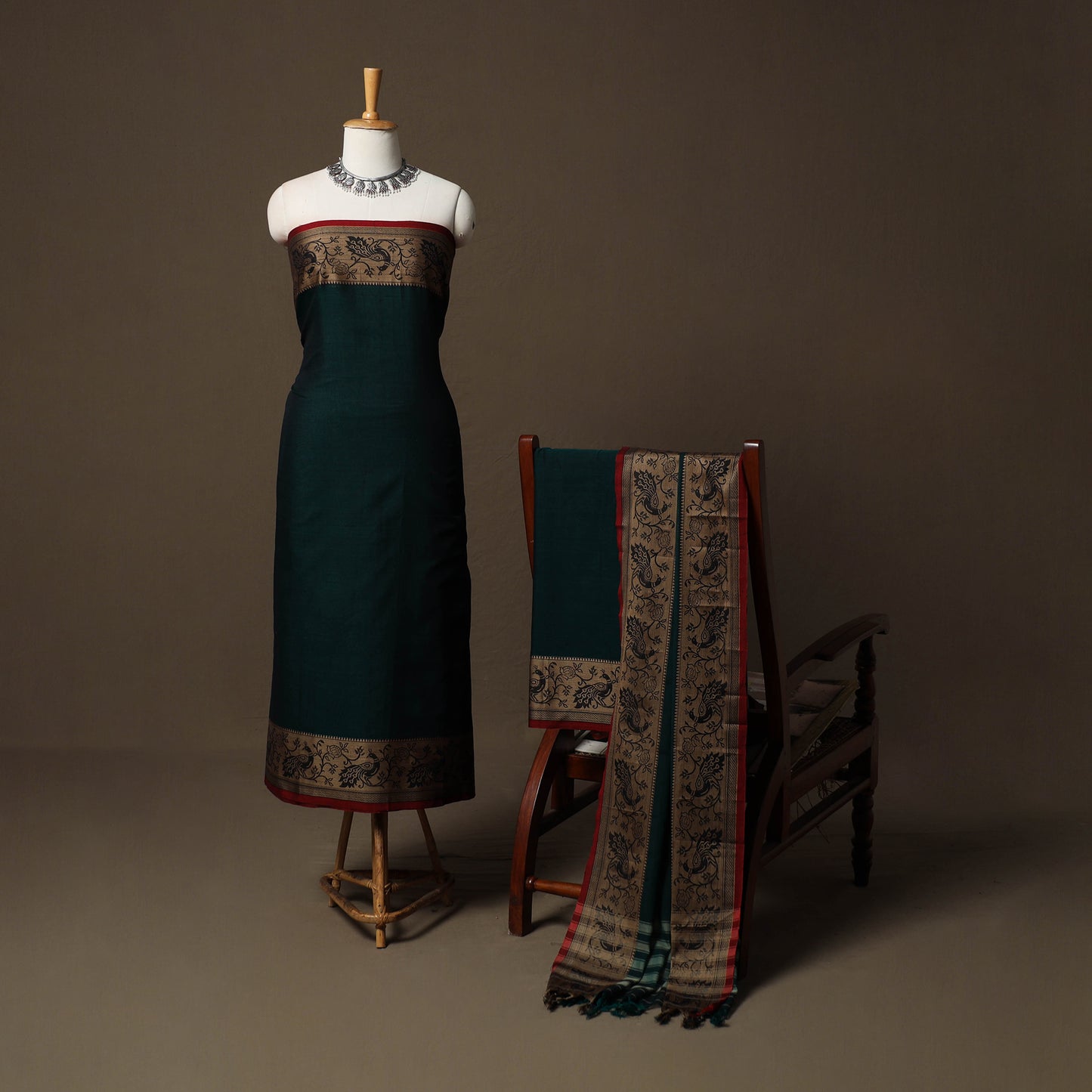 Dharwad Cotton 3pc Unstitched Dress Material Suit Set with Woven Border 63