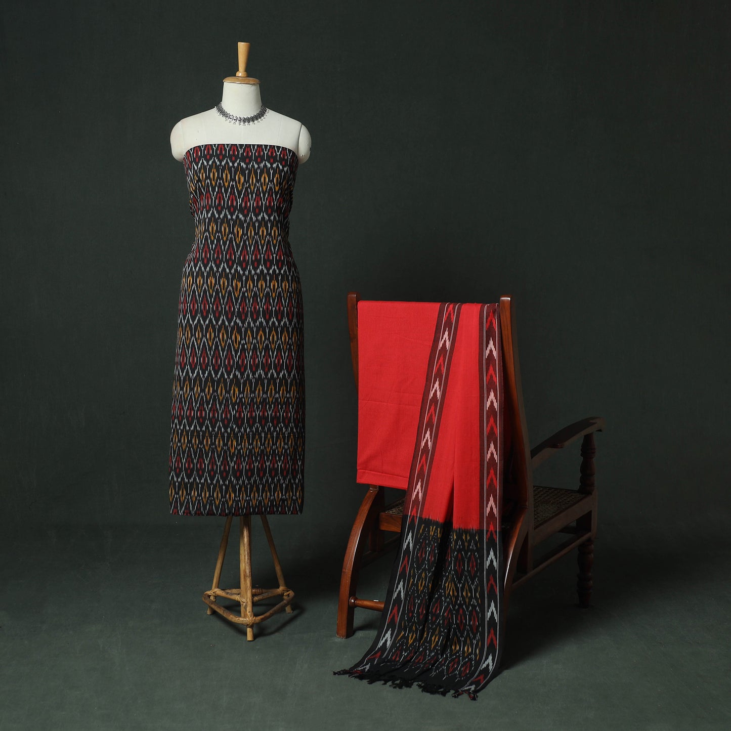 Pochampally Ikat Woven Cotton 3pc Unstitched Dress Material Suit Set 14