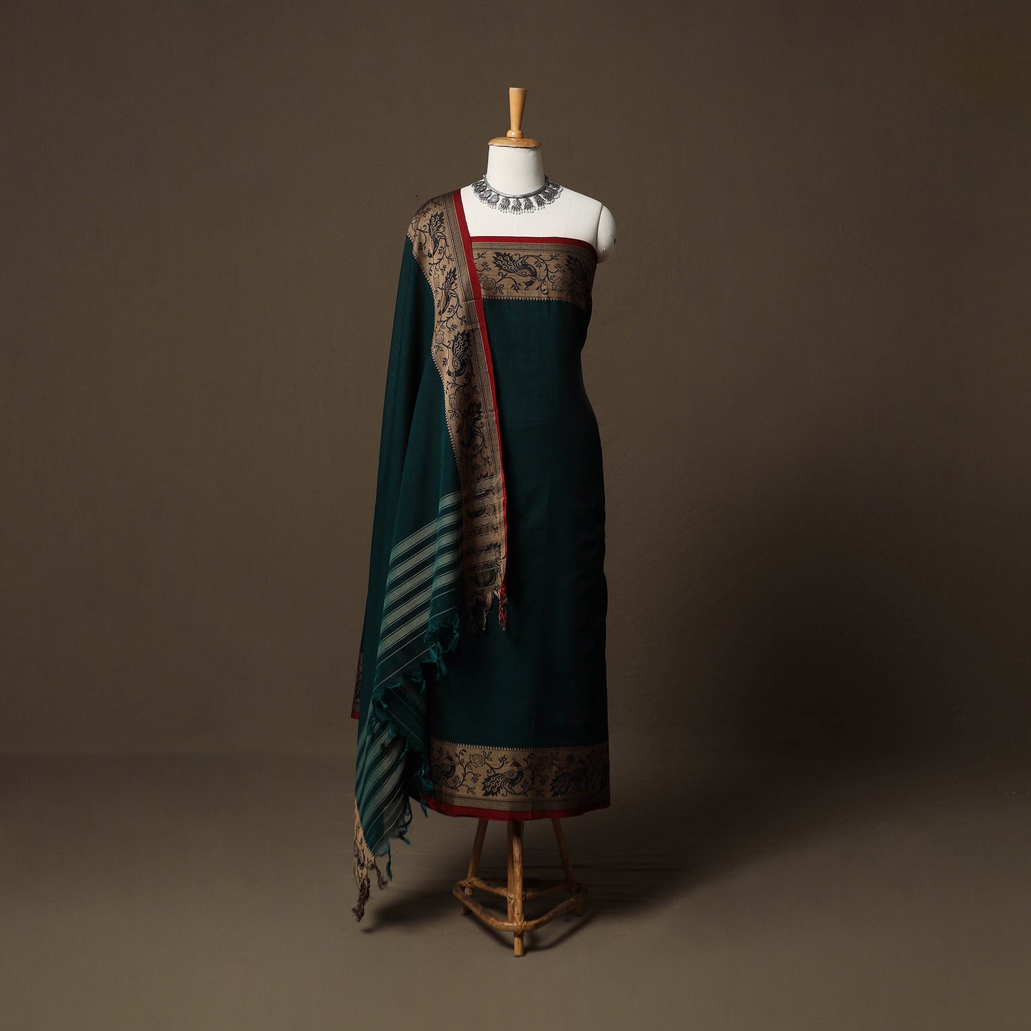 Dharwad Cotton 3pc Unstitched Dress Material Suit Set with Woven Border 63