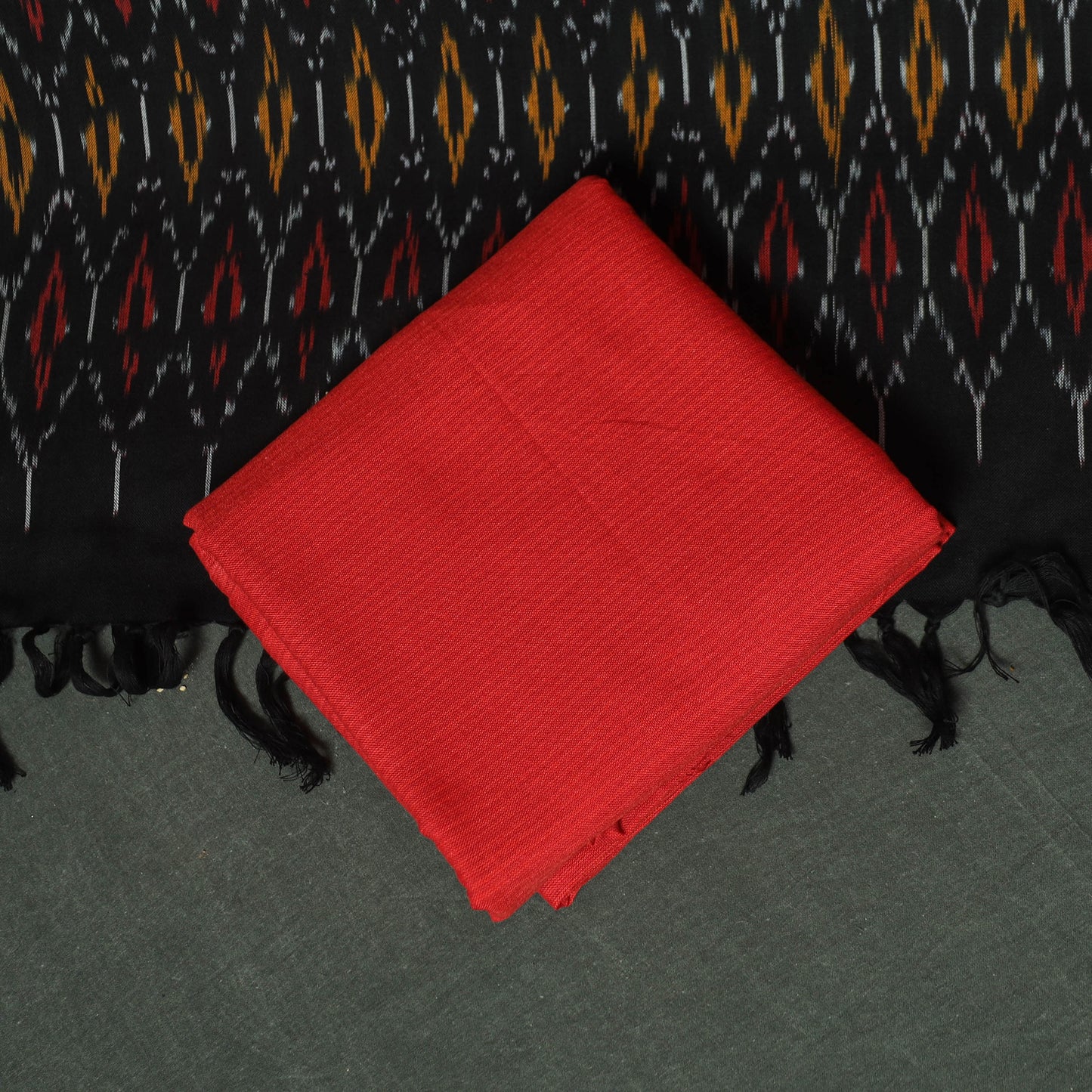 Pochampally Ikat Woven Cotton 3pc Unstitched Dress Material Suit Set 14