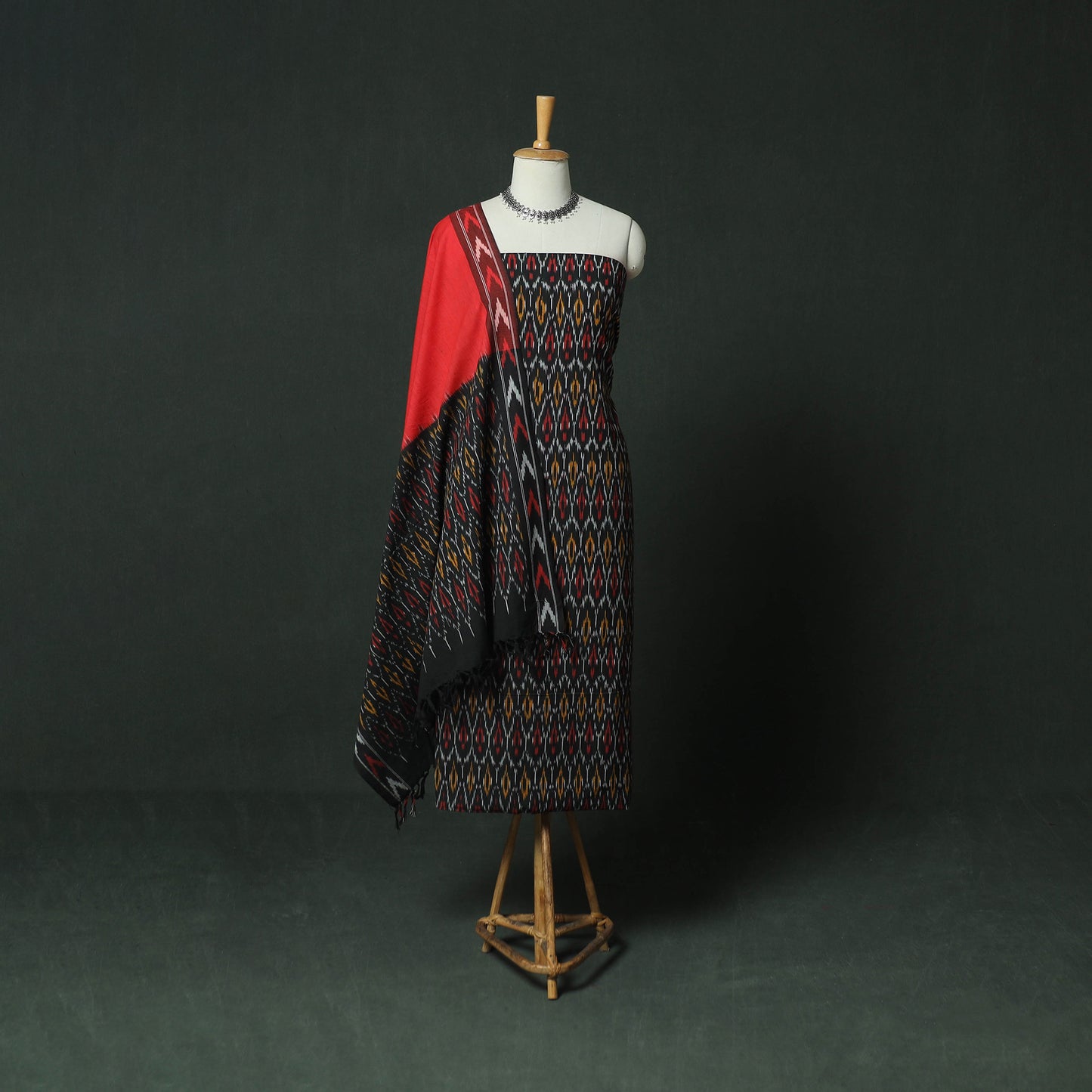 Pochampally Ikat Woven Cotton 3pc Unstitched Dress Material Suit Set 14