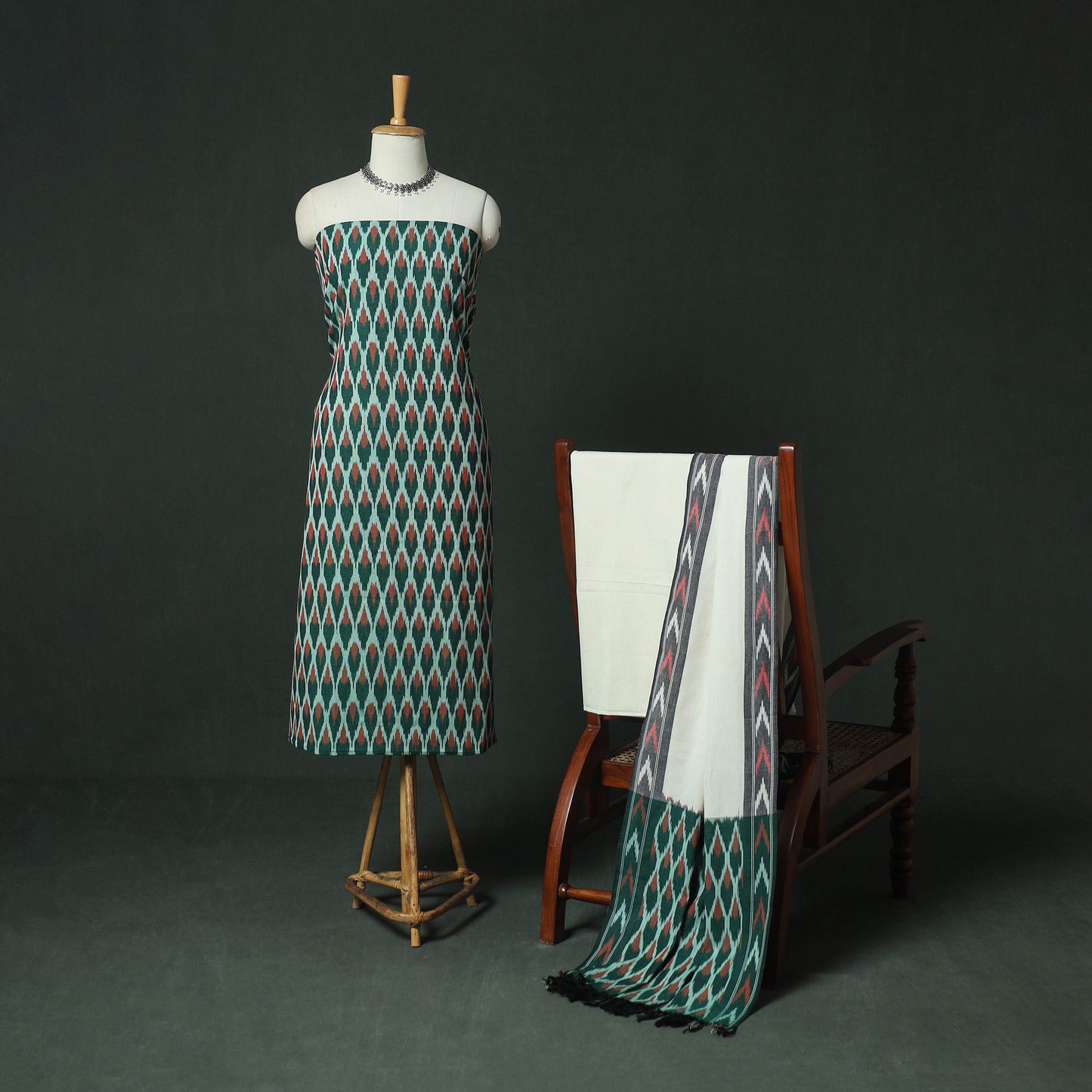 Pochampally Ikat Woven Cotton 3pc Unstitched Dress Material Suit Set 15
