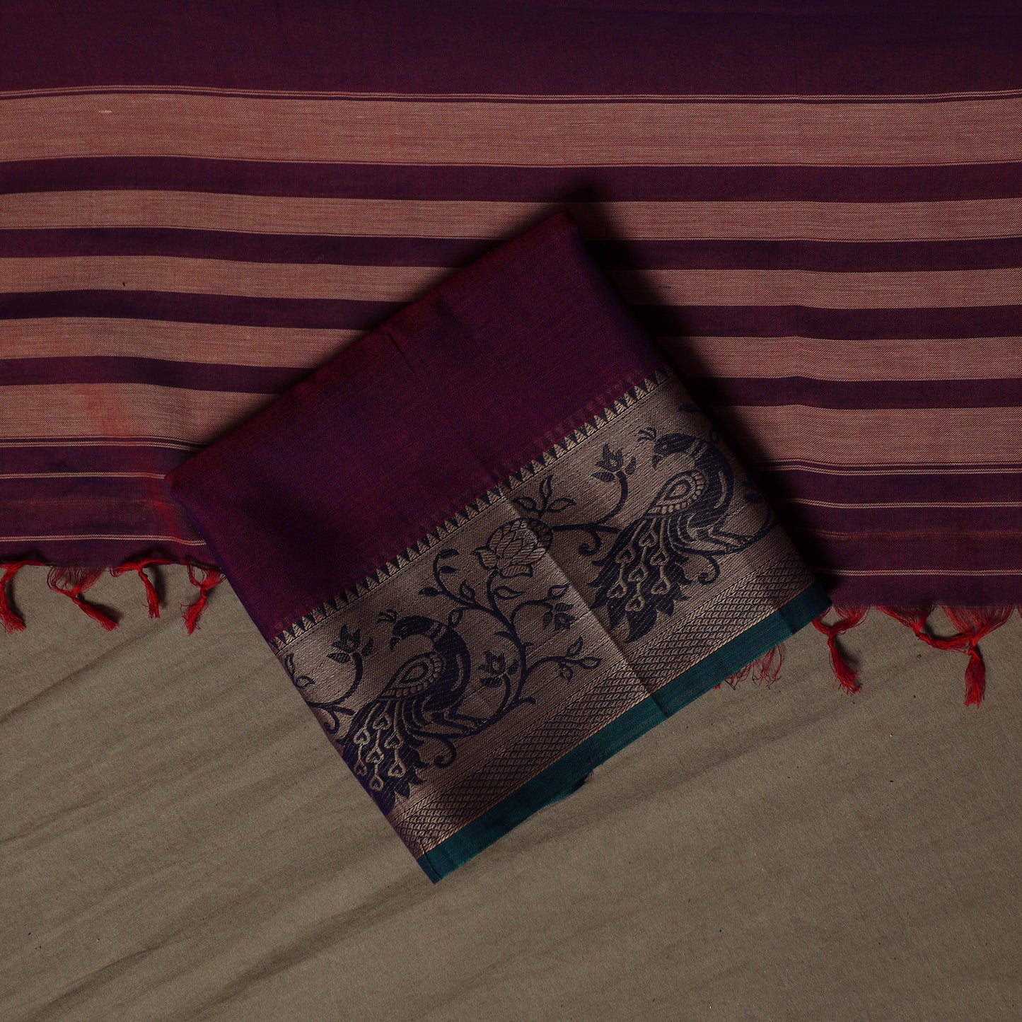 Dharwad Cotton 3pc Unstitched Dress Material Suit Set with Woven Border 62