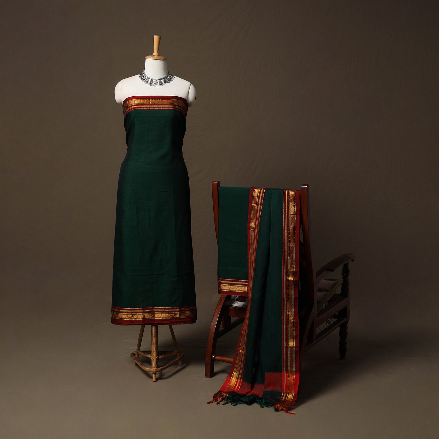 Dharwad Cotton 3pc Unstitched Dress Material Suit Set with Woven Border 59