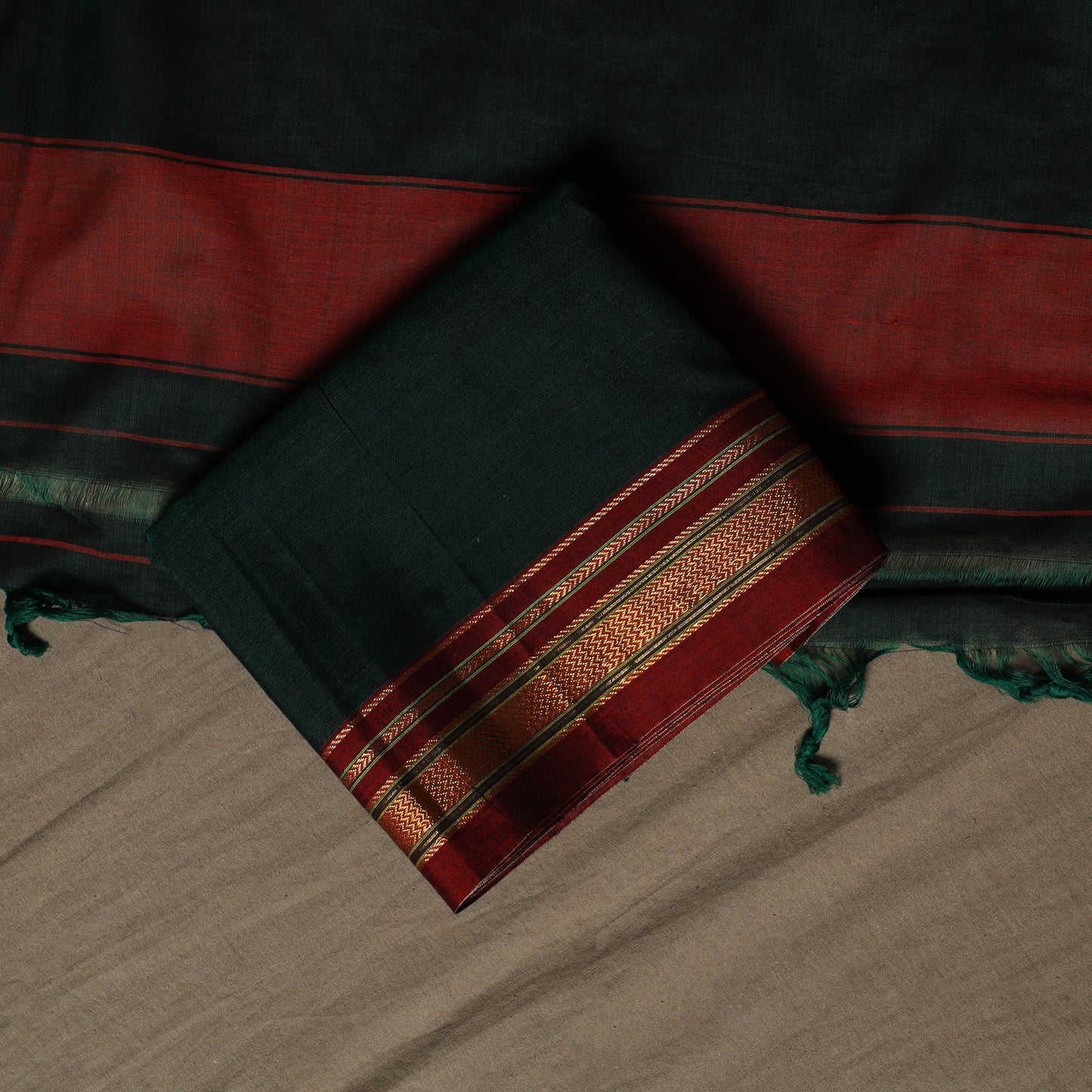 Dharwad Cotton 3pc Unstitched Dress Material Suit Set with Woven Border 59