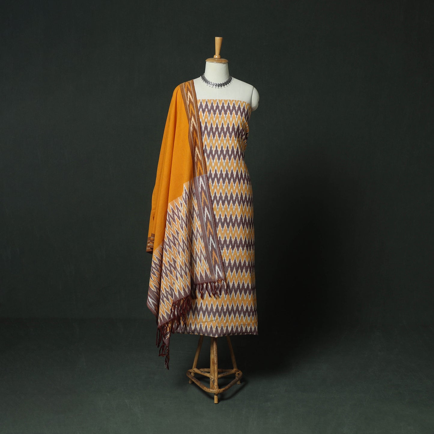 Pochampally Ikat Woven Cotton 3pc Unstitched Dress Material Suit Set 19