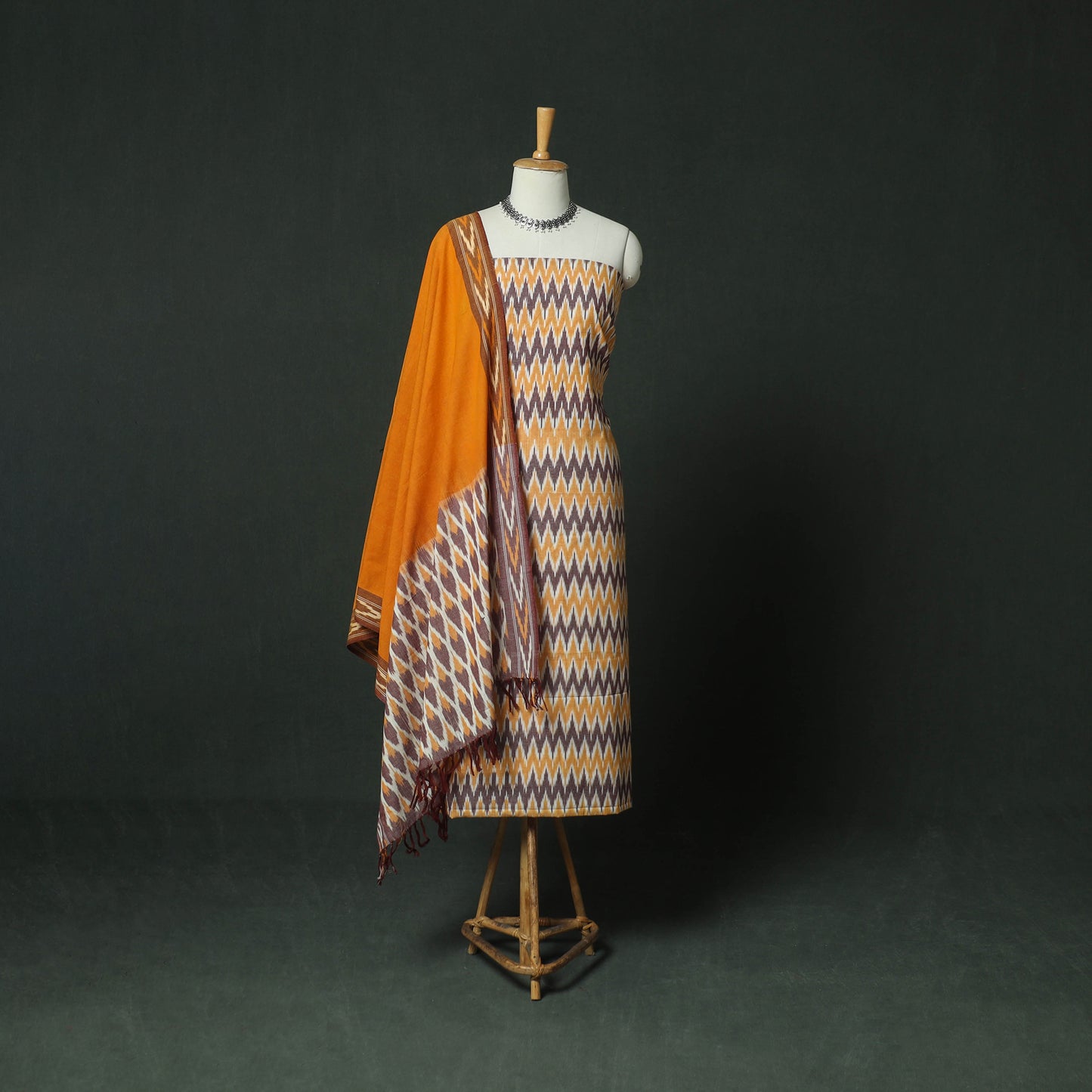 Pochampally Ikat Woven Cotton 3pc Unstitched Dress Material Suit Set 21