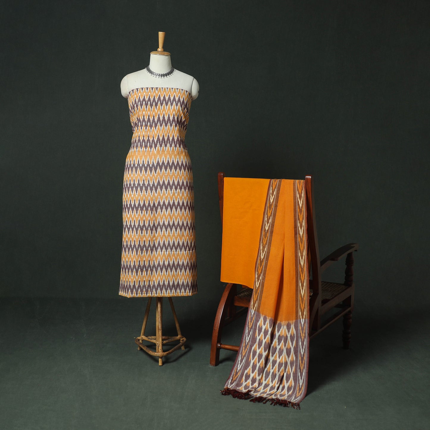 Pochampally Ikat Woven Cotton 3pc Unstitched Dress Material Suit Set 21