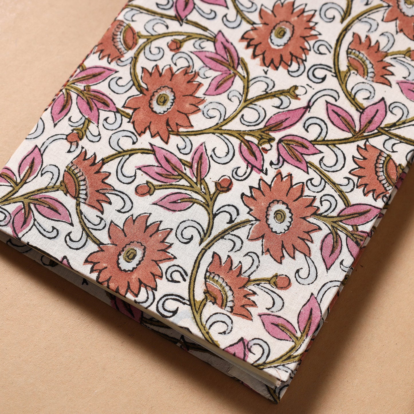 White - Sanganeri Fabric Cover Handmade Paper Notebook (9 x 7 in)