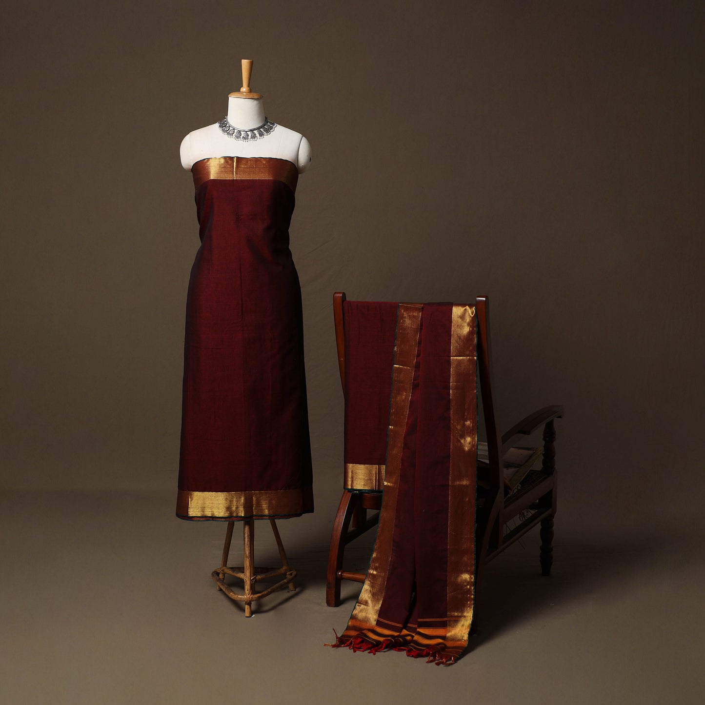 Dharwad Cotton 3pc Unstitched Dress Material Suit Set with Woven Border 51