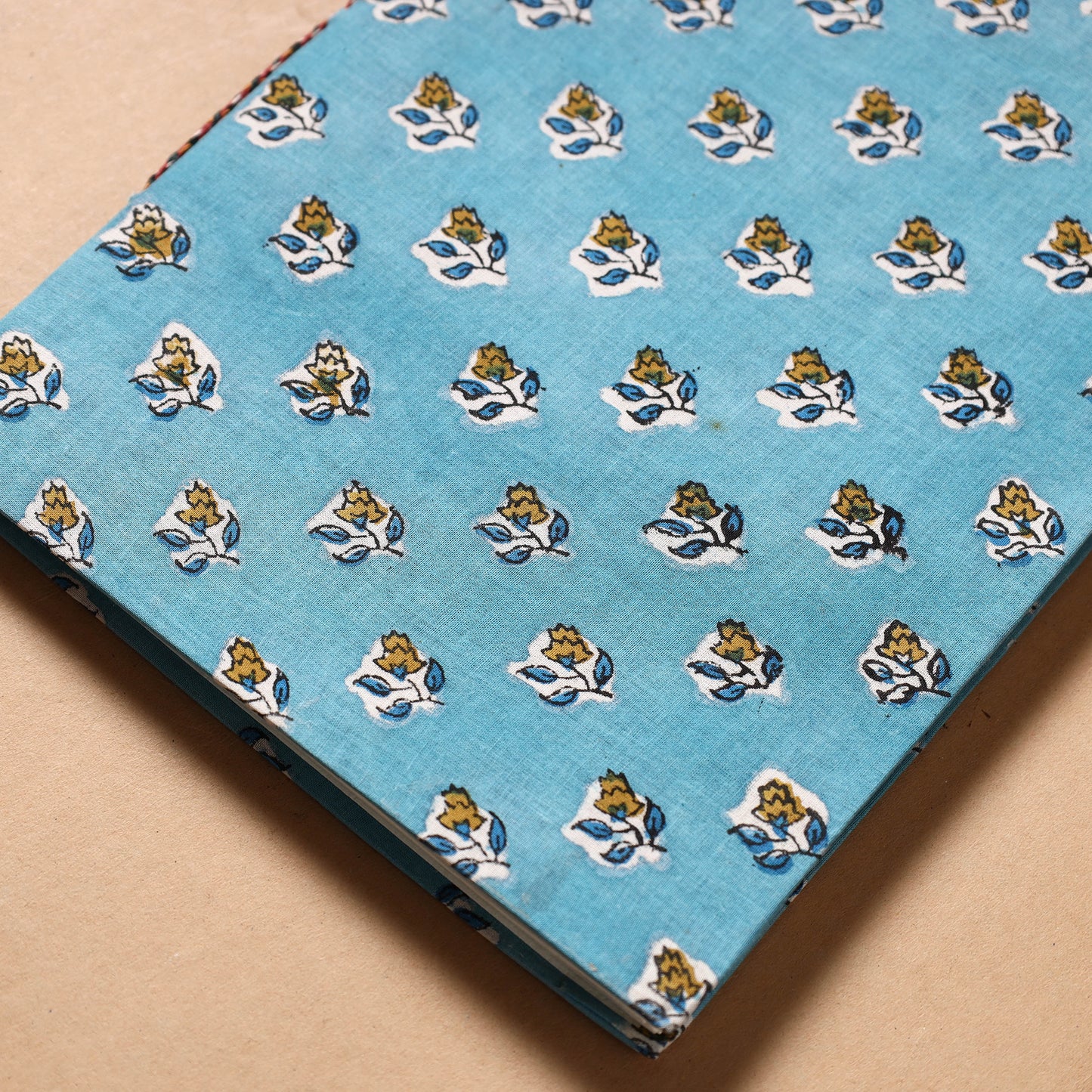 Blue - Sanganeri Fabric Cover Handmade Paper Notebook (9 x 7 in)