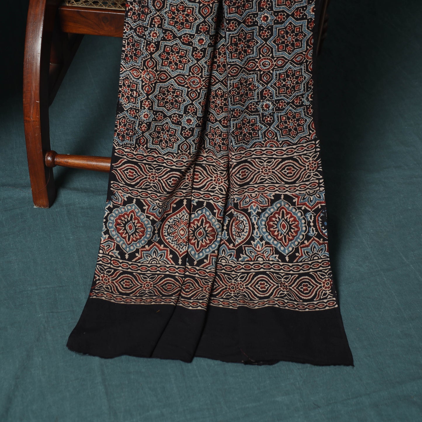 Hand Block Print Natural Dyed Cotton Ajrakh 3pc Unstitched Dress Material Suit Set 02