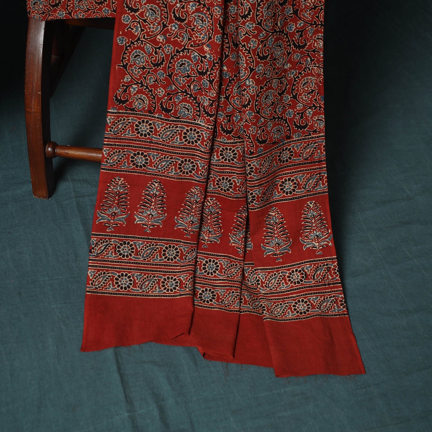 Hand Block Print Natural Dyed Cotton Ajrakh 3pc Unstitched Dress Material Suit Set 03