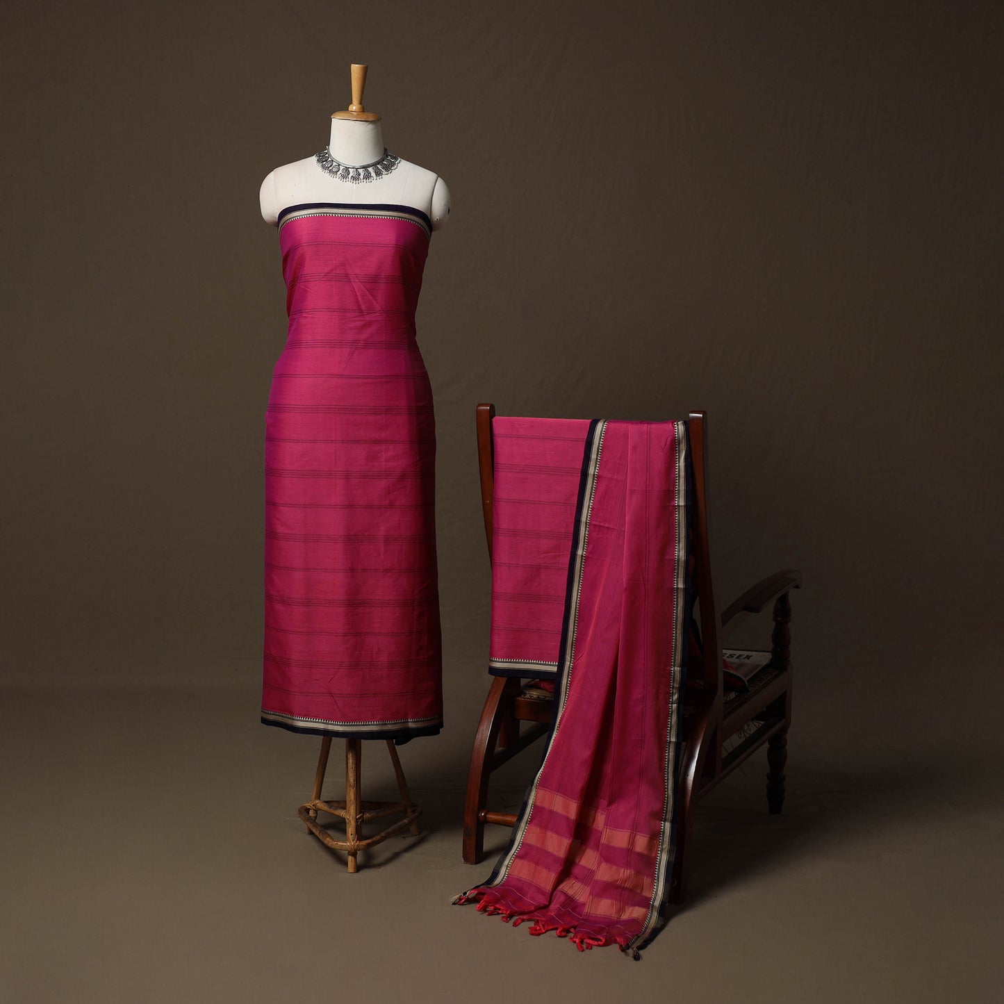 Dharwad Cotton 3pc Unstitched Dress Material Suit Set with Woven Border 46