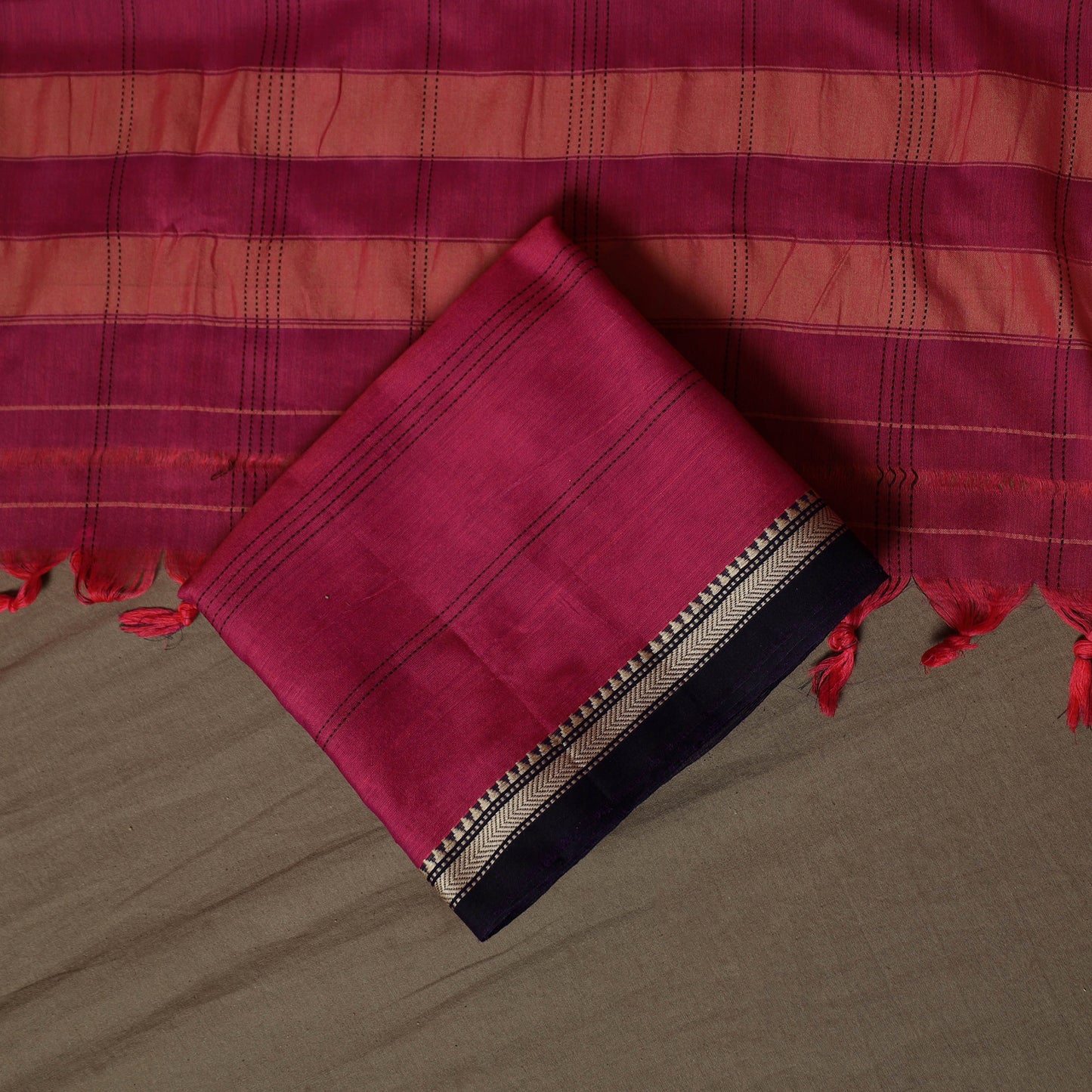 Dharwad Cotton 3pc Unstitched Dress Material Suit Set with Woven Border 46