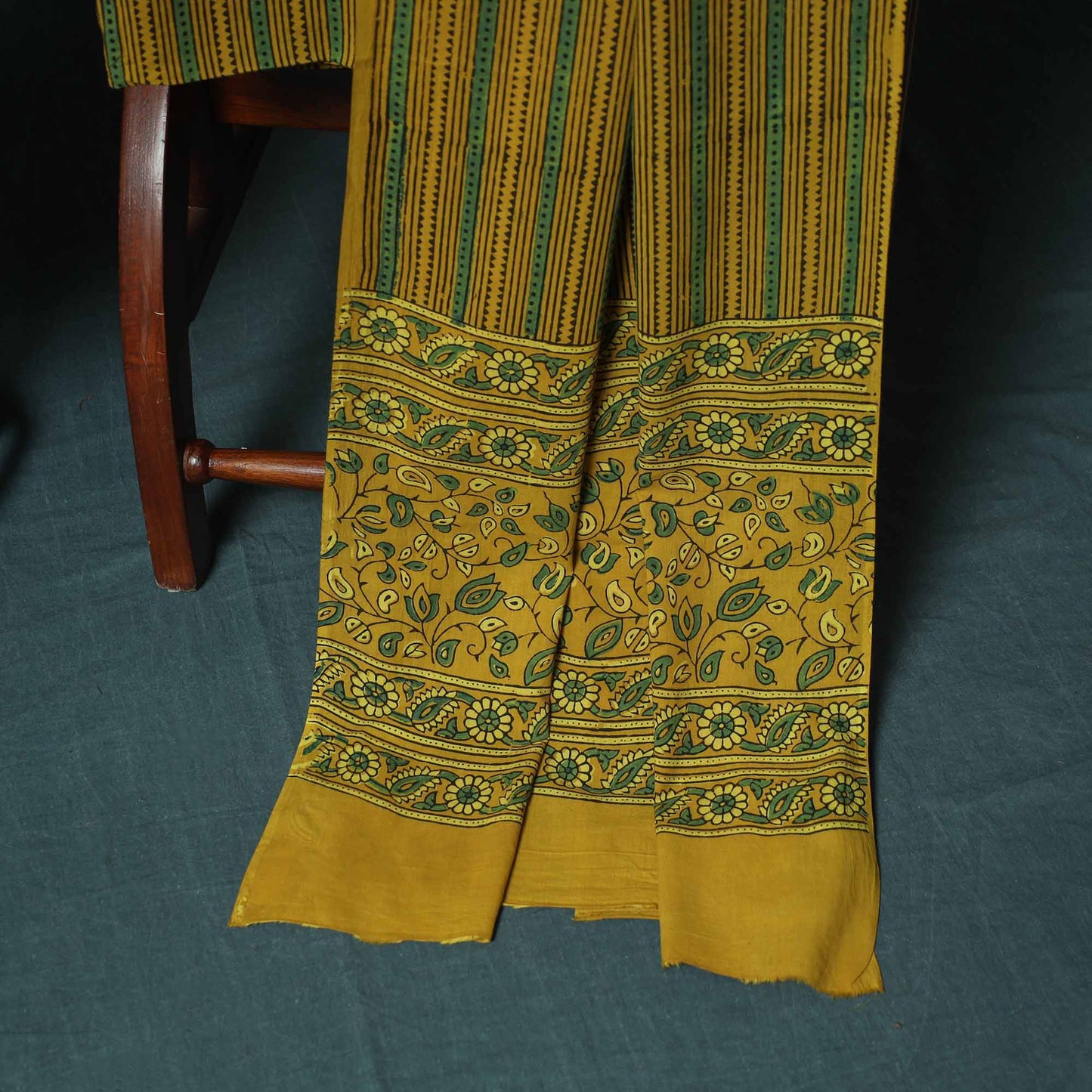 Hand Block Print Natural Dyed Cotton Ajrakh 3pc Unstitched Dress Material Suit Set 05