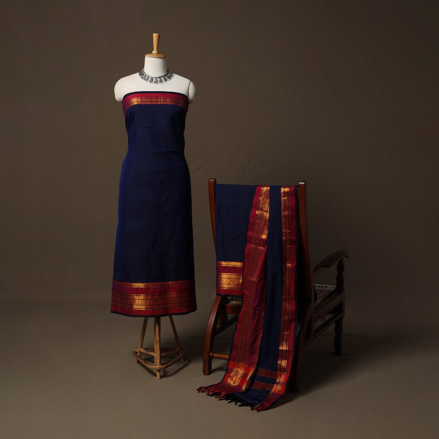 Dharwad Cotton 3pc Unstitched Dress Material Suit Set with Woven Border 43
