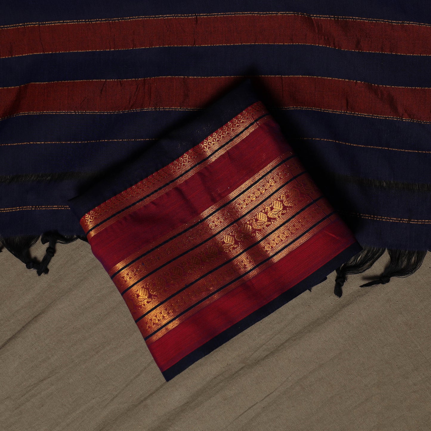 Dharwad Cotton 3pc Unstitched Dress Material Suit Set with Woven Border 43