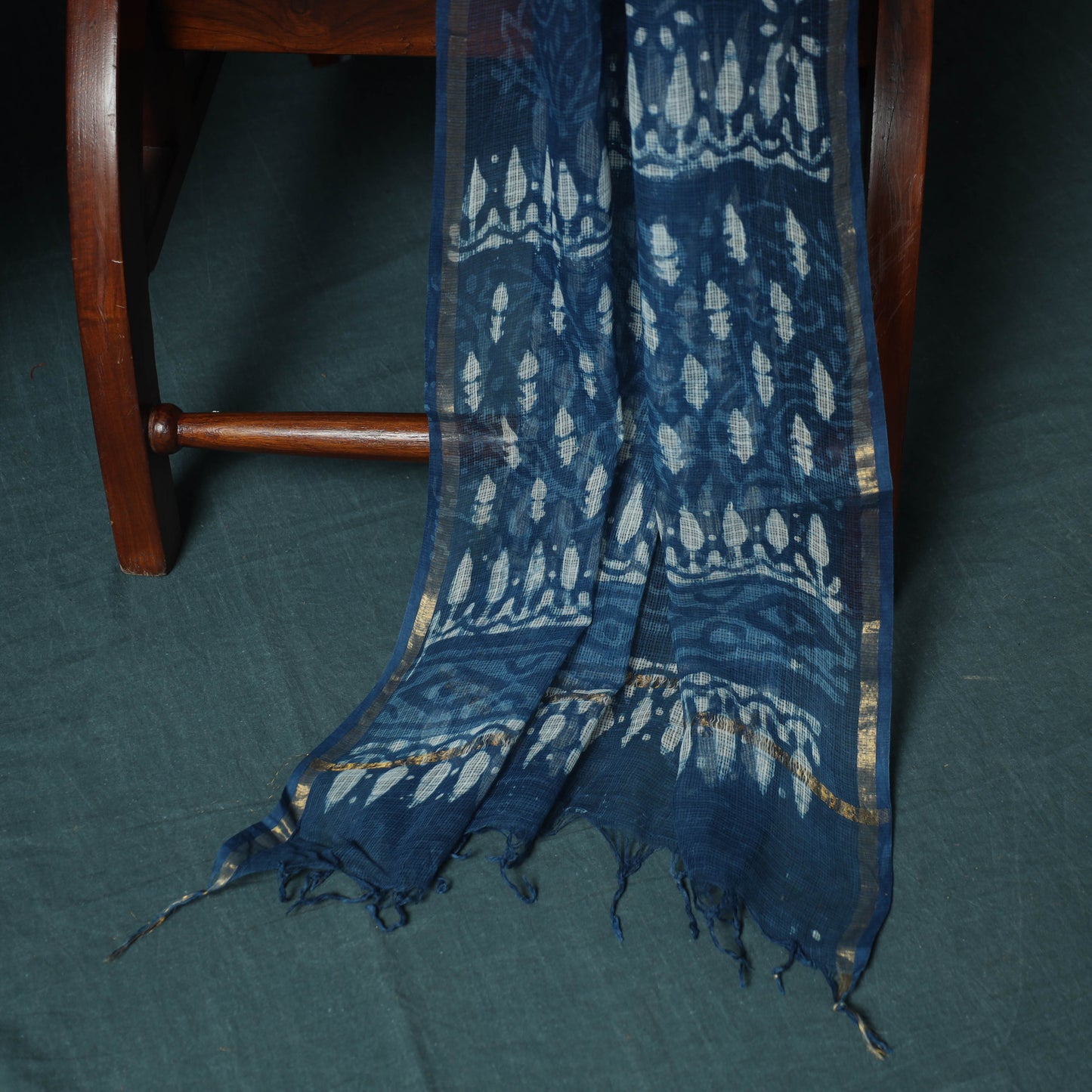 Blue - Natural Dyed Hand Block Print Cotton Indigo Bagru 3pc Unstitched Dress Material 12