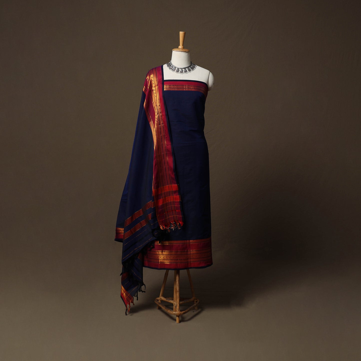 Dharwad Cotton 3pc Unstitched Dress Material Suit Set with Woven Border 43