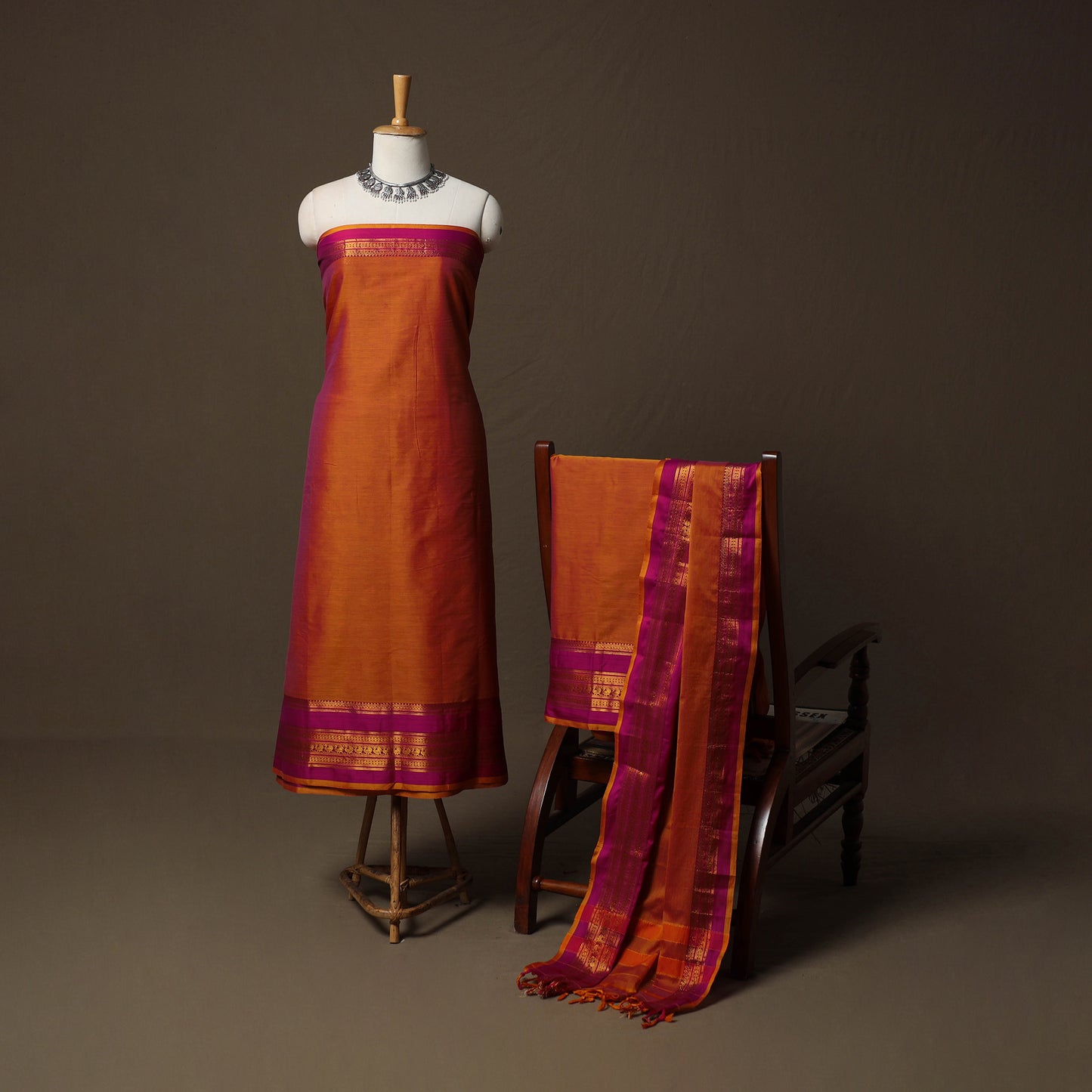 Dharwad Cotton 3pc Unstitched Dress Material Suit Set with Woven Border 42
