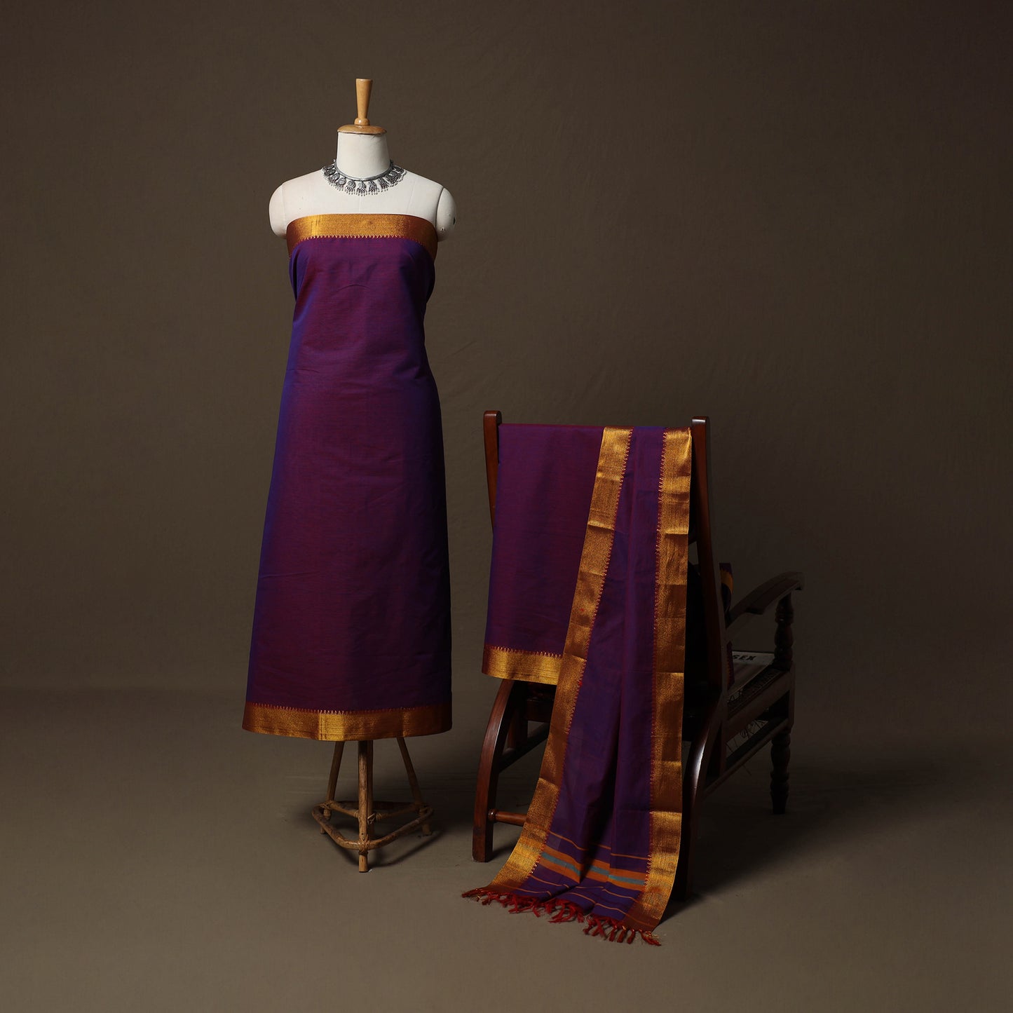 Dharwad Cotton 3pc Unstitched Dress Material Suit Set with Woven Border 41