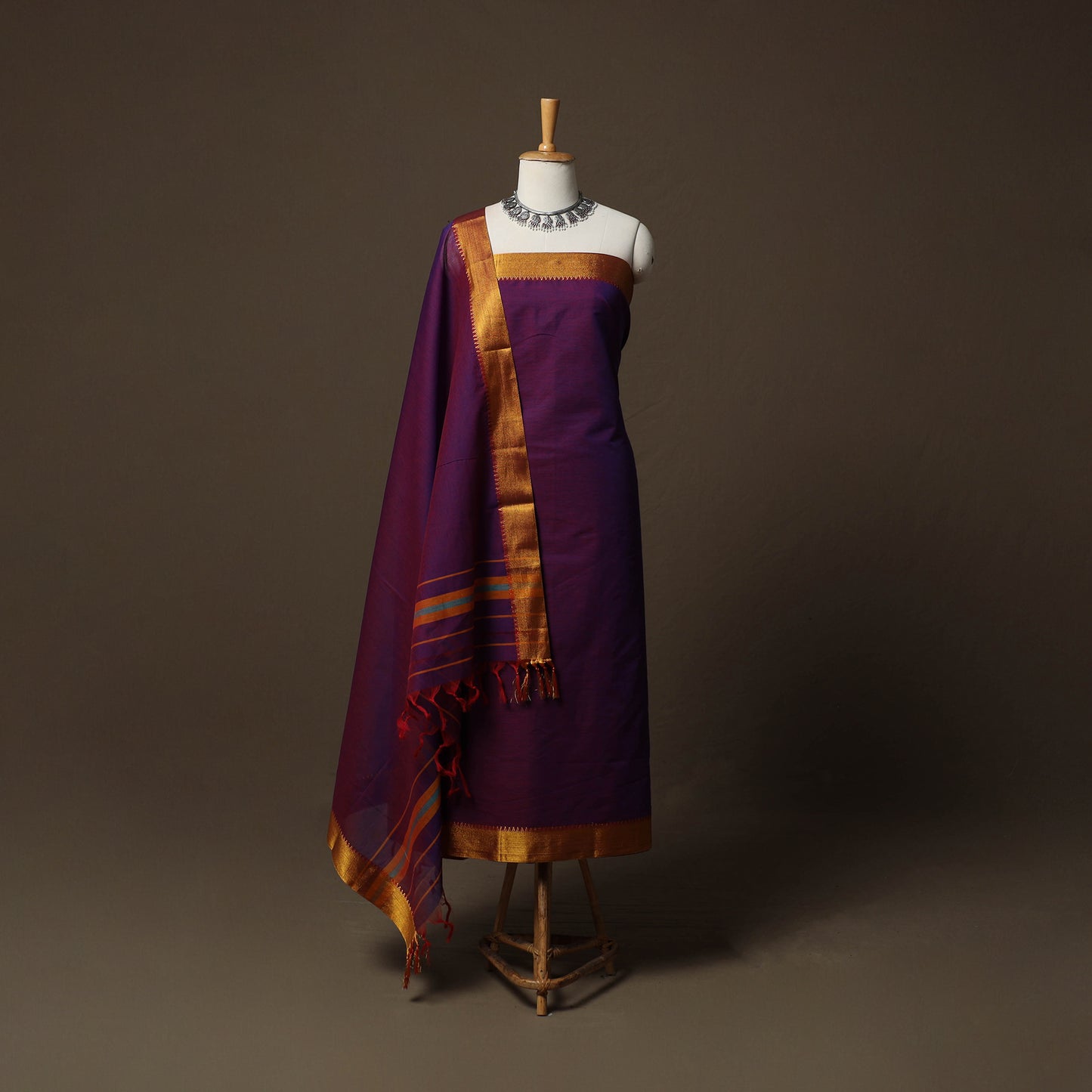 Dharwad Cotton 3pc Unstitched Dress Material Suit Set with Woven Border 41