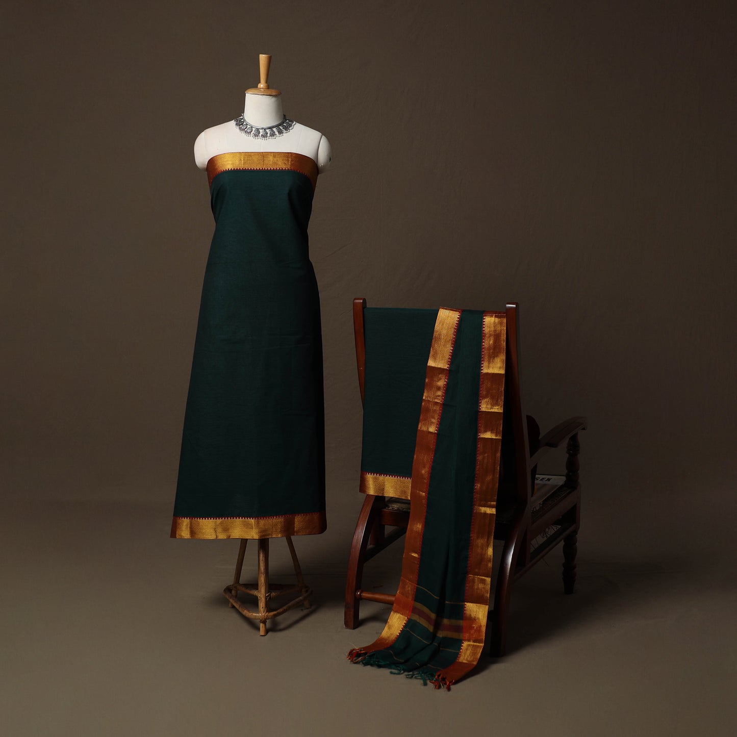Dharwad Cotton 3pc Unstitched Dress Material Suit Set with Woven Border 40