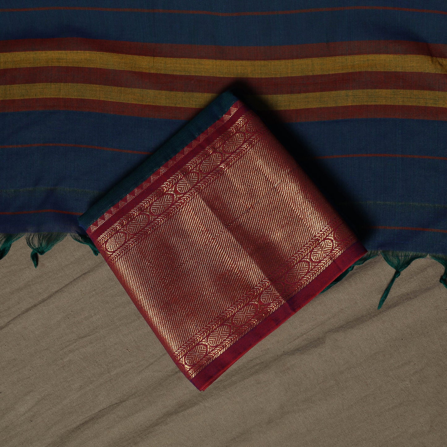Dharwad Cotton 3pc Unstitched Dress Material Suit Set with Woven Border 33