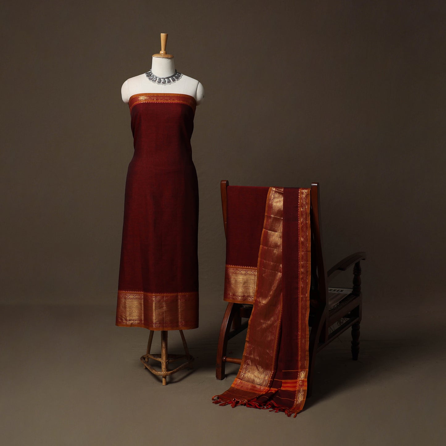 Dharwad Cotton 3pc Unstitched Dress Material Suit Set with Woven Border 32