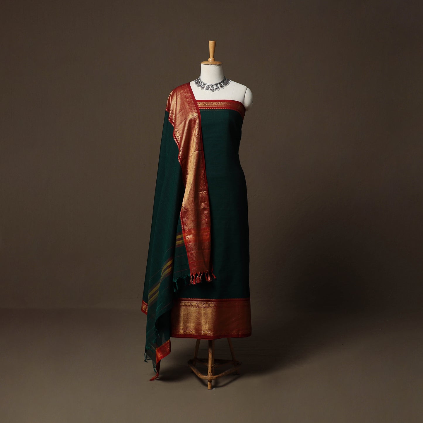 Dharwad Cotton 3pc Unstitched Dress Material Suit Set with Woven Border 31