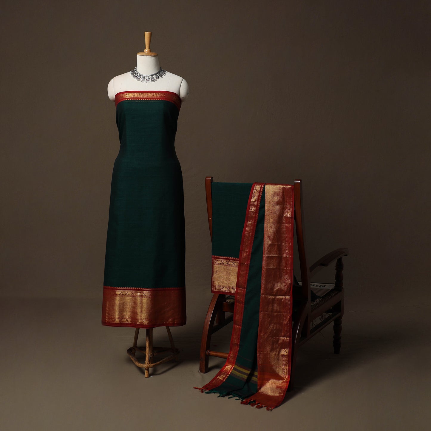 Dharwad Cotton 3pc Unstitched Dress Material Suit Set with Woven Border 31