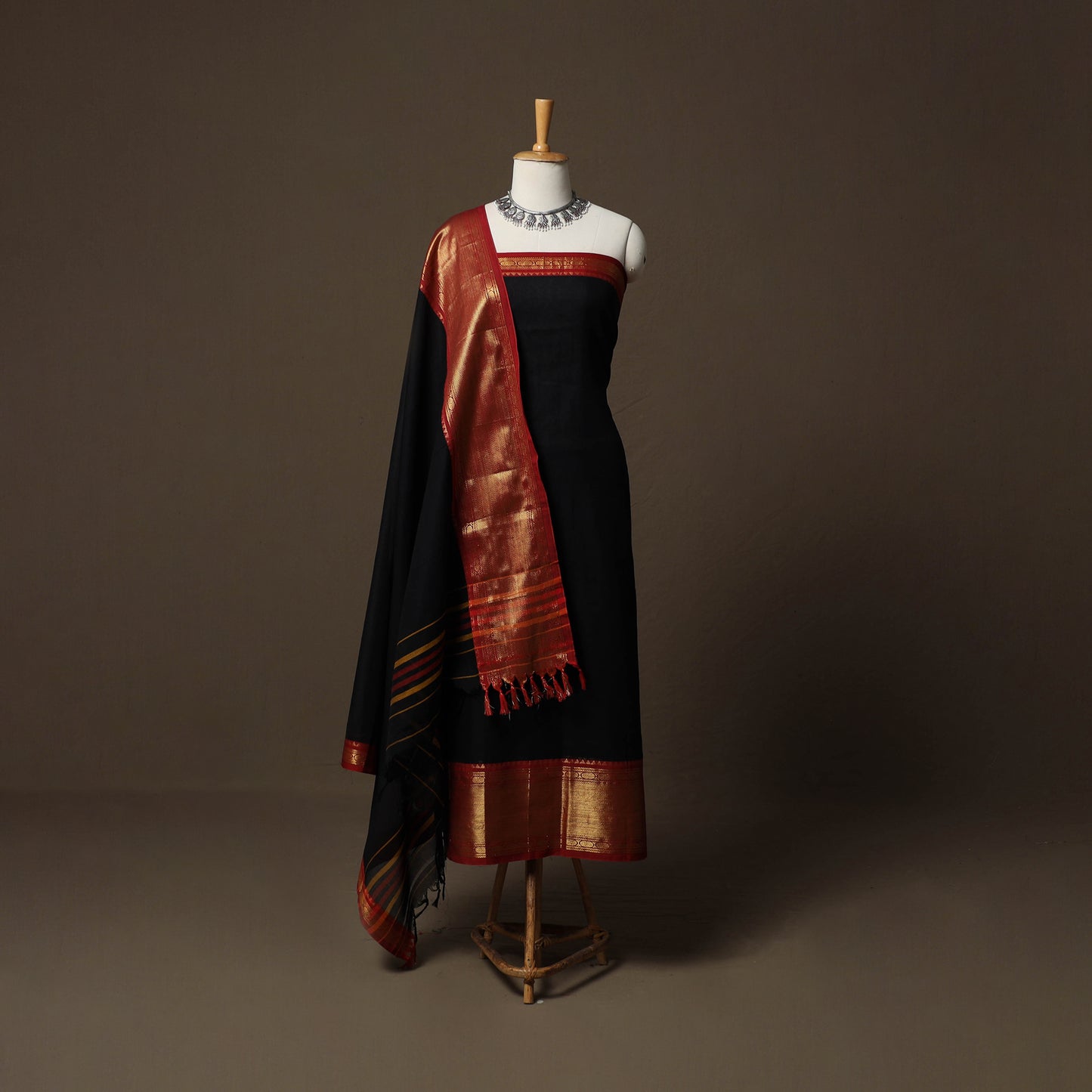 Dharwad Cotton 3pc Unstitched Dress Material Suit Set with Woven Border 29