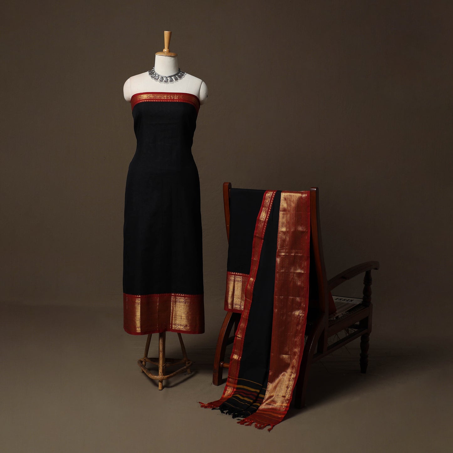 Dharwad Cotton 3pc Unstitched Dress Material Suit Set with Woven Border 29