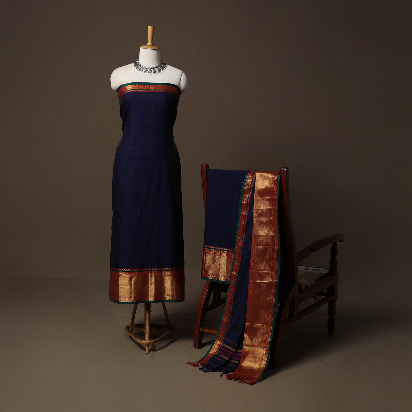 Dharwad Cotton 3pc Unstitched Dress Material Suit Set with Woven Border 28