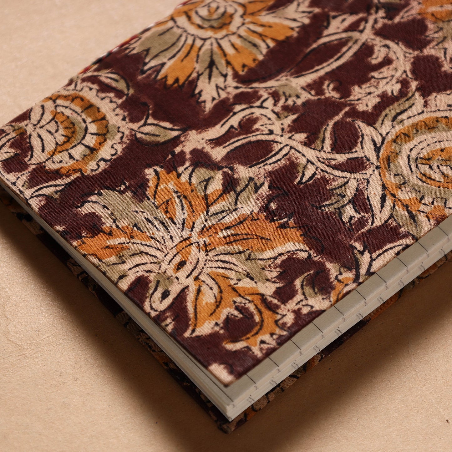 Maroon - Kalamkari Fabric Cover Handmade Paper Notebook (7 x 5 in)