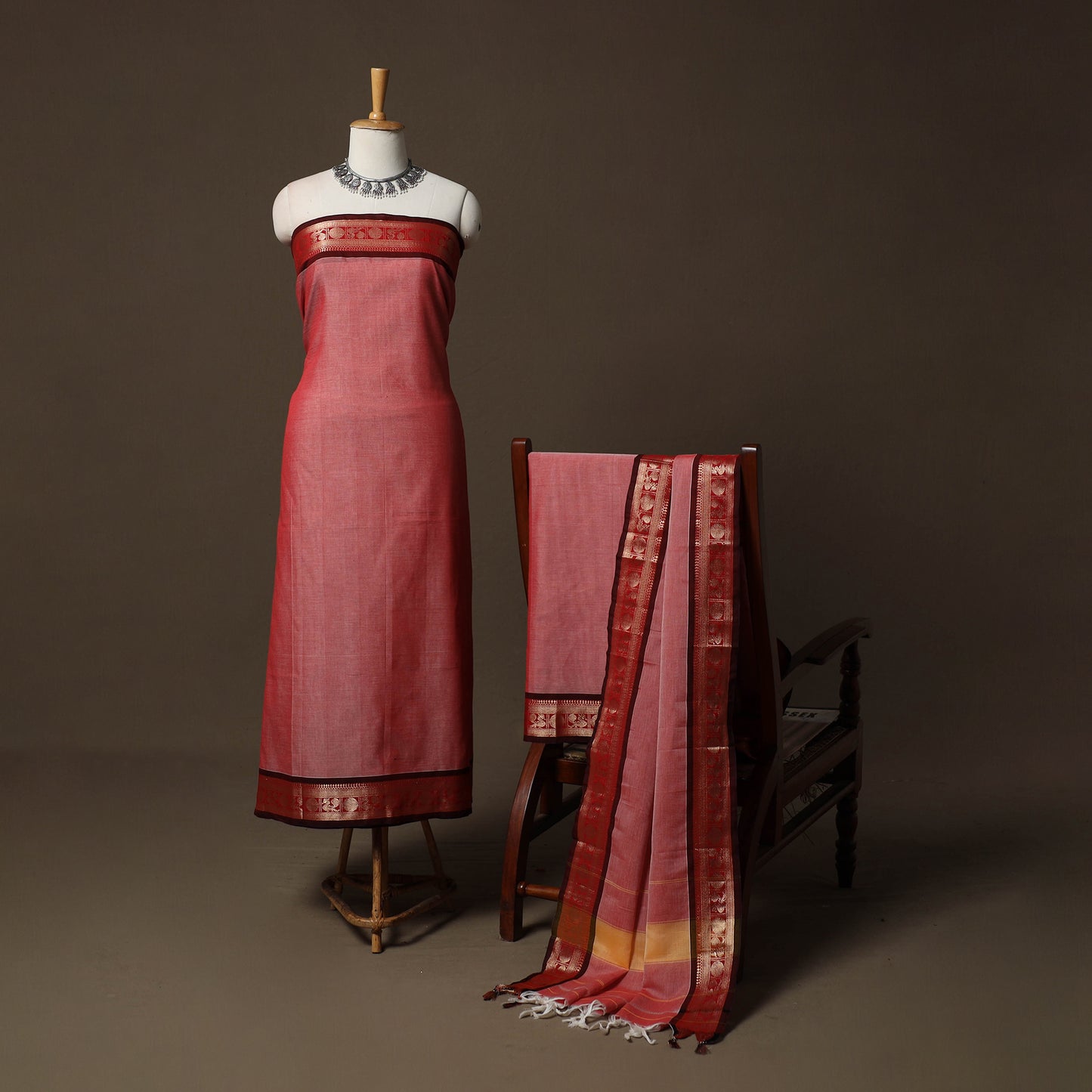 Dharwad Cotton 3pc Unstitched Dress Material Suit Set with Woven Border 24