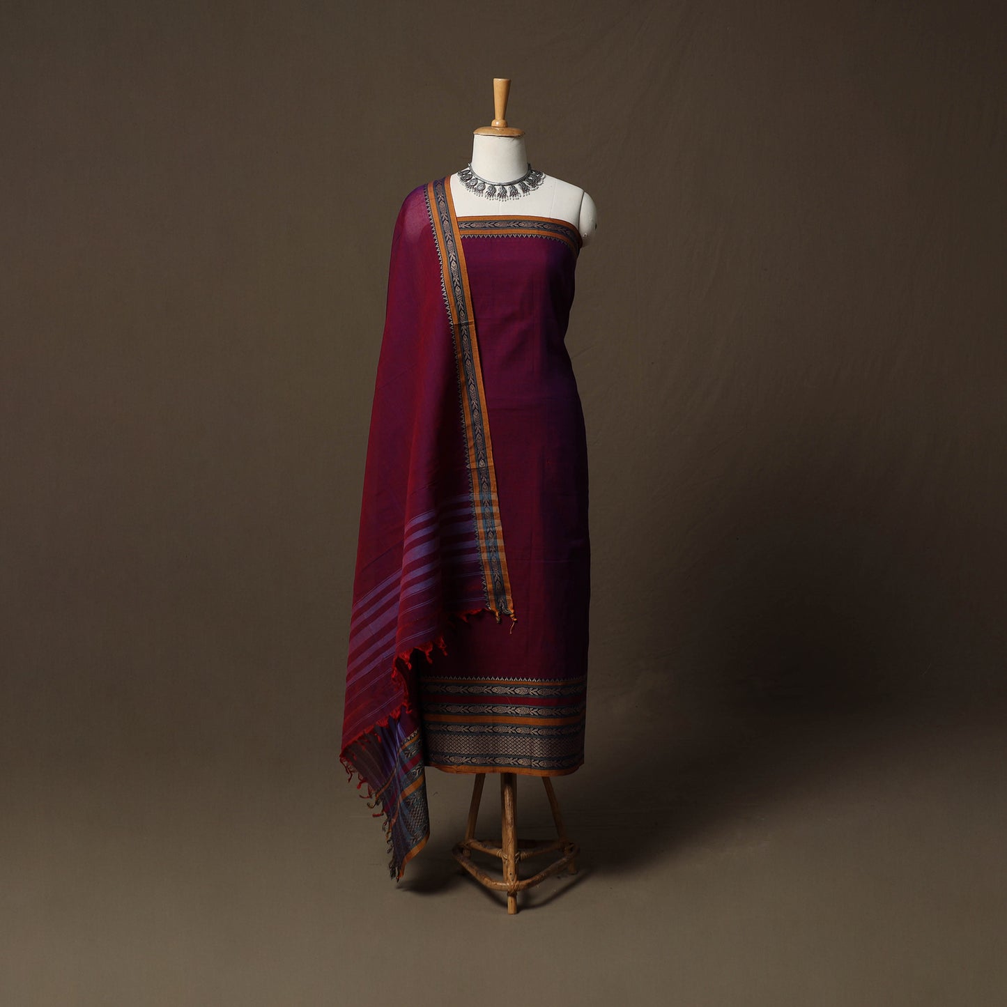 Dharwad Cotton 3pc Unstitched Dress Material Suit Set with Woven Border 22