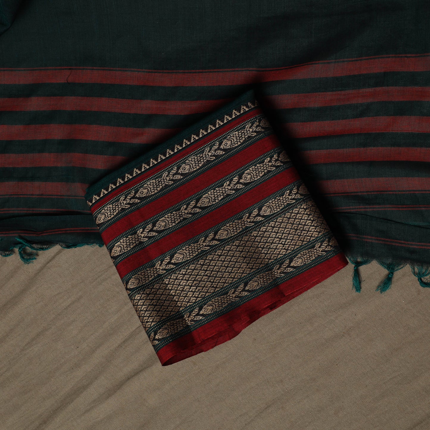 Dharwad Cotton 3pc Unstitched Dress Material Suit Set with Woven Border 18