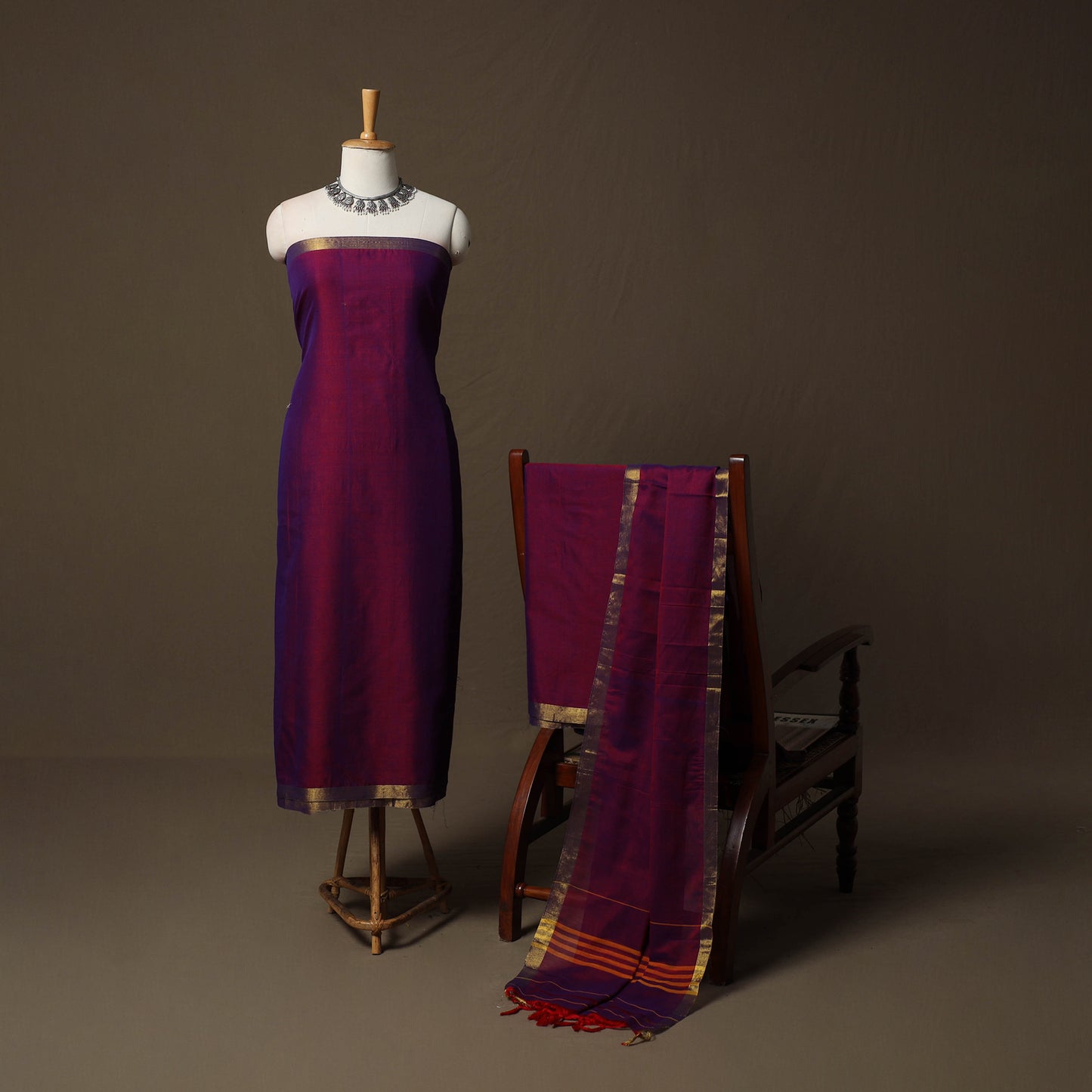 Dharwad Cotton 3pc Unstitched Dress Material Suit Set with Woven Border 14