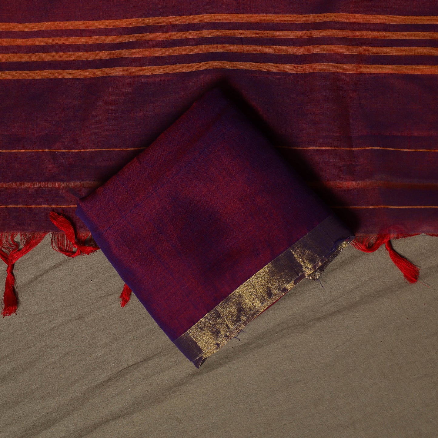 Dharwad Cotton 3pc Unstitched Dress Material Suit Set with Woven Border 14