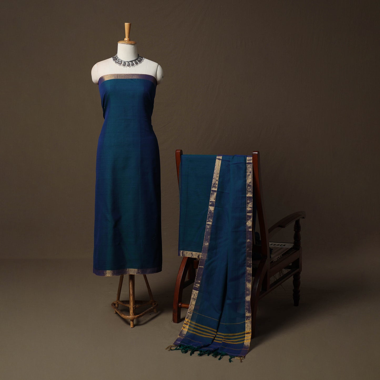 Dharwad Cotton 3pc Unstitched Dress Material Suit Set with Woven Border 12